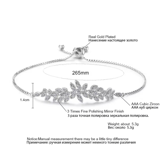 Elegant Gold Plated Adjustable Bracelet with Cubic Zirconia Leaves ✨ - Picture 4 of 9